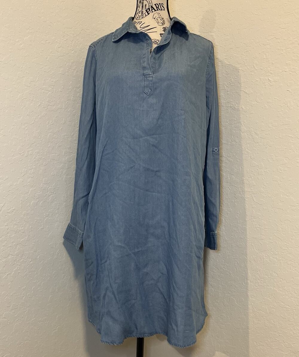 Como Vintage Women's Long Sleeve Mini Shirt Dress Light Denim Size Small